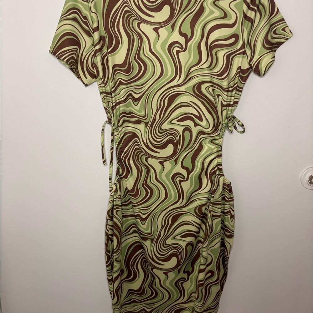 Divided Green and Brown Swirl Dress